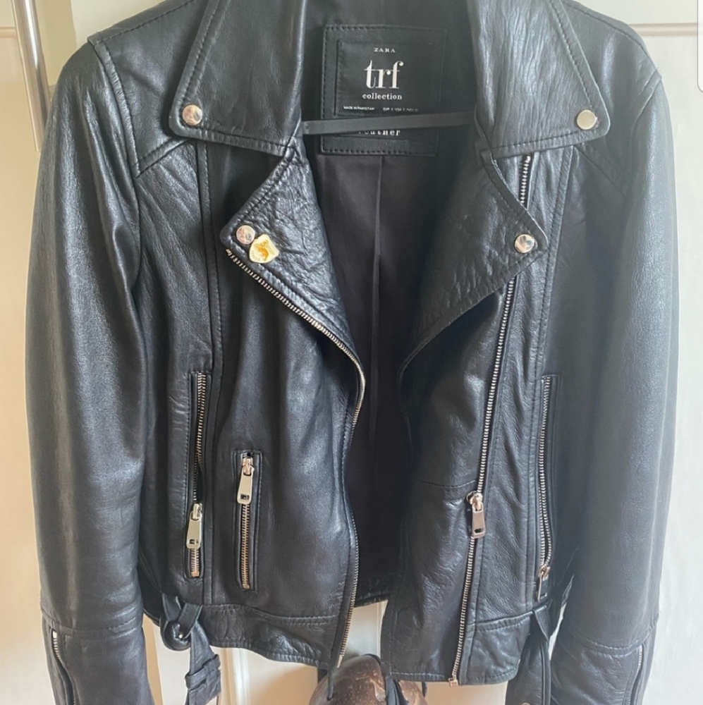Zara Real Leather Jacket Black Size Small